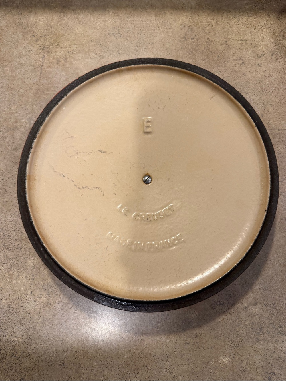 Vintage Le Creuset "E" Flame Orange Enamel Cast Iron 10" Lid Only - Picture 3 of 8